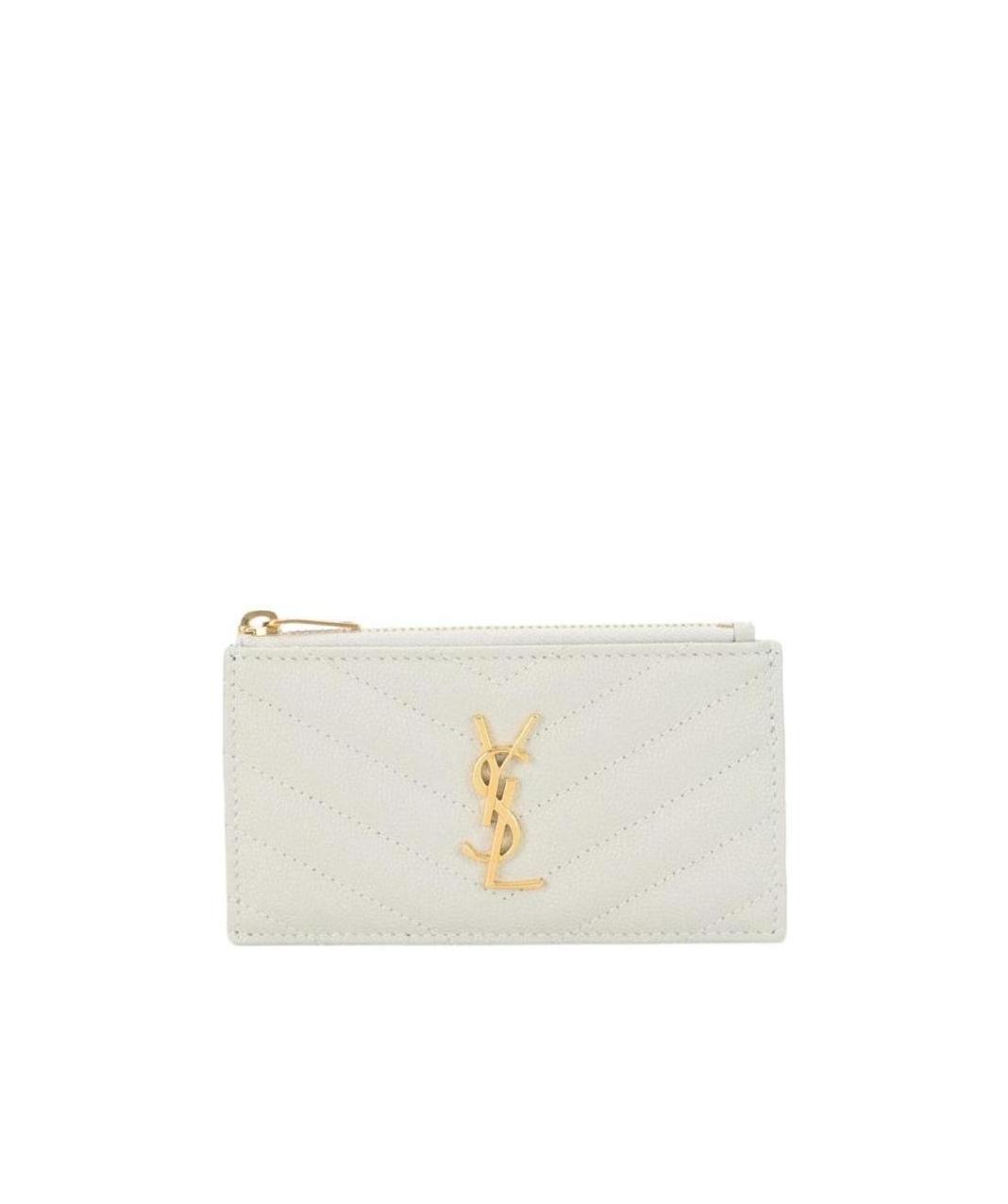 Saint Laurent Monogram Fragments Zippered Card Case In White