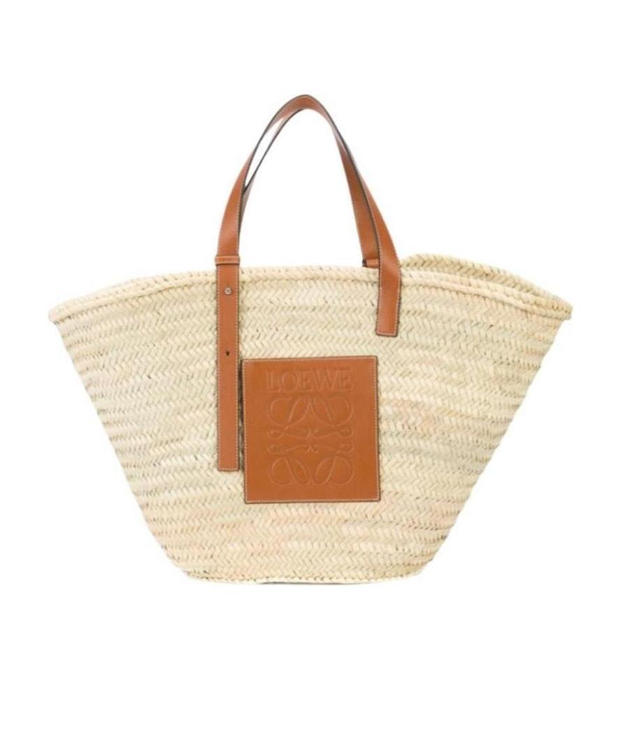 Loewe Large Leather-trimmed Basket Tote In Nude