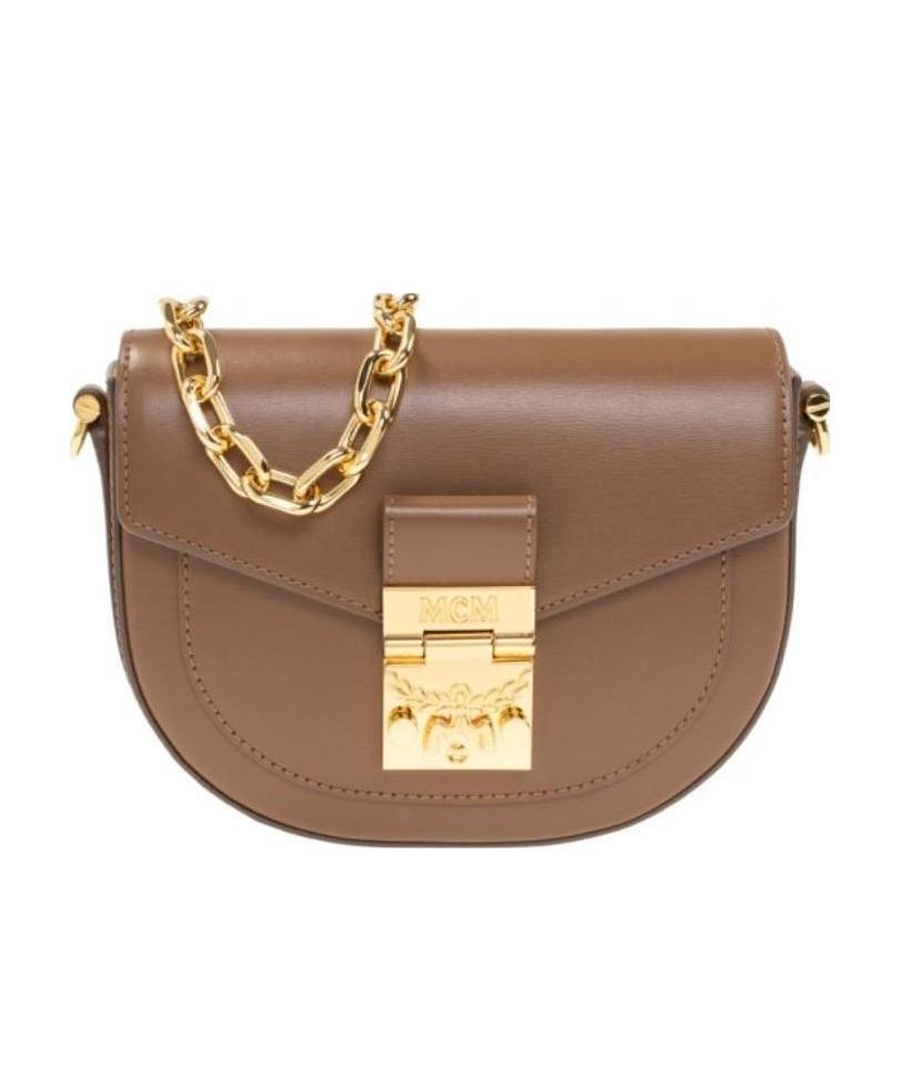 Mcm Engraved-logo Crossbody Bag In Brown