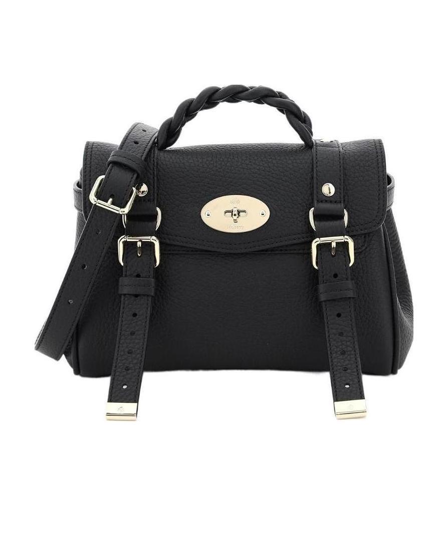 Mulberry Black Leather Mini Alexa Heavy Grain Top Handle Bag