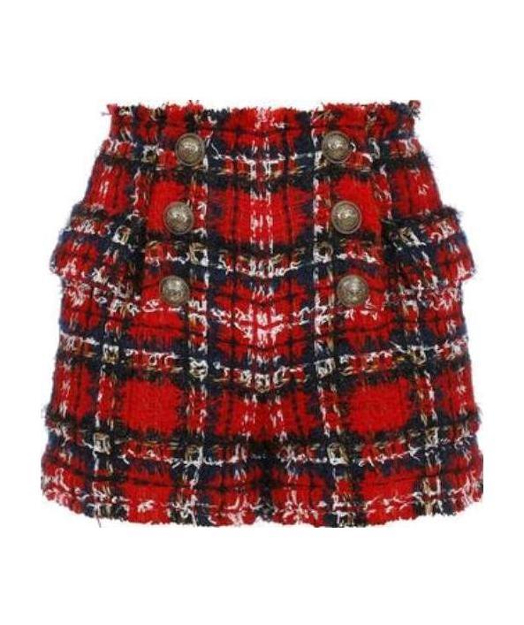 Balmain Frayed Check Tweed Shorts In Multicolor