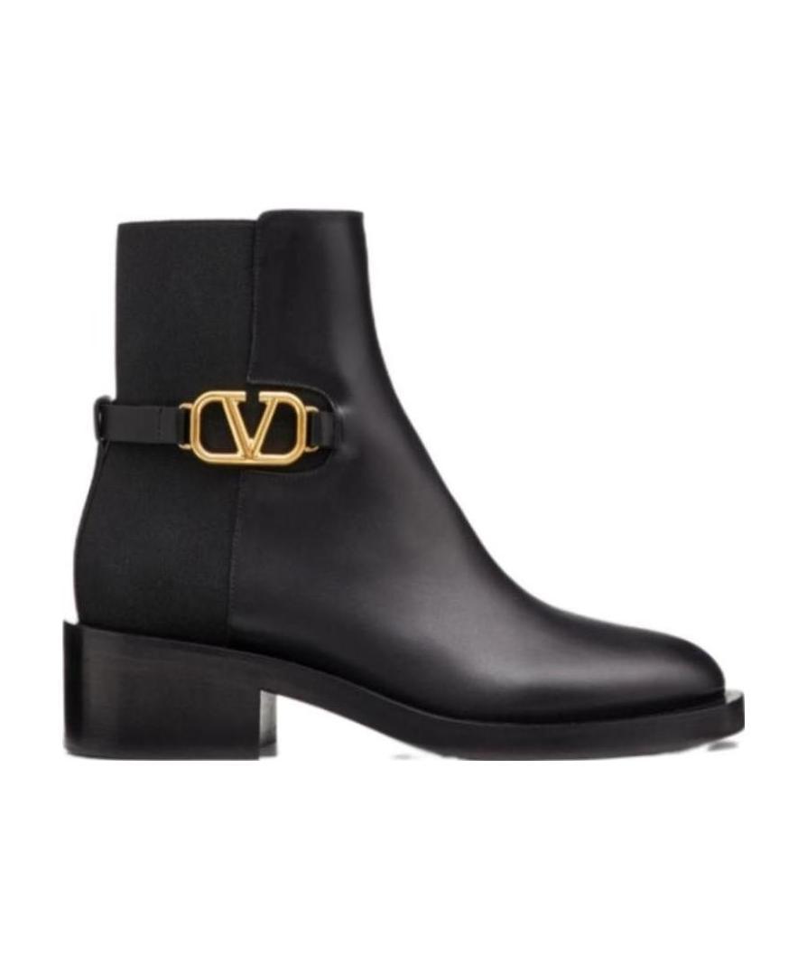 Valentino Vlogo Signature Calfskin Ankle Boot 30mm In Black