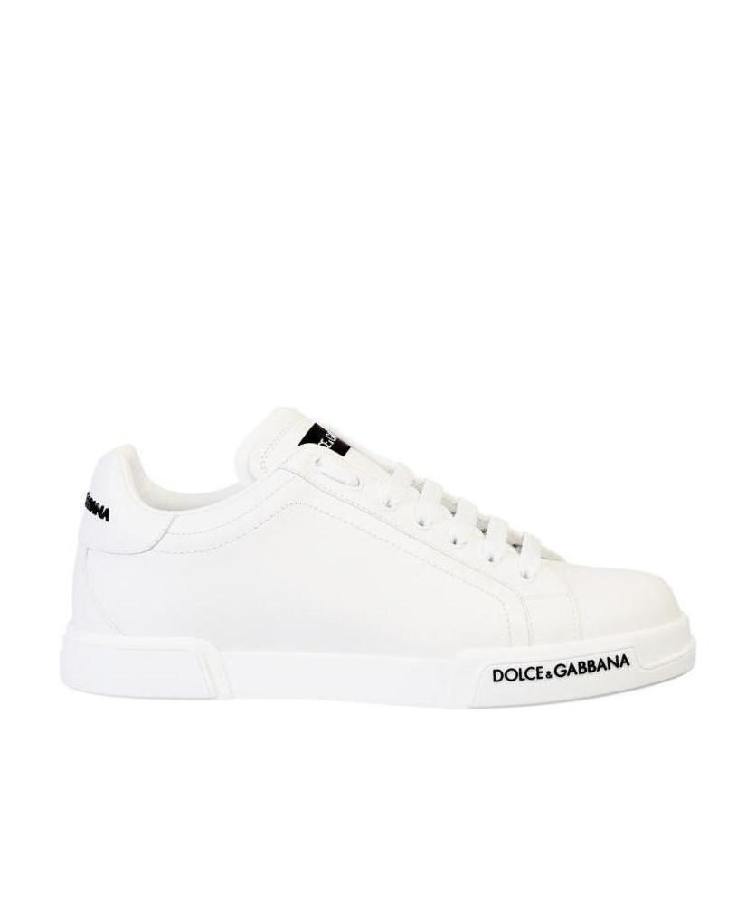Dolce & Gabbana Leather Sneakers With Lateral Logo Patch In White