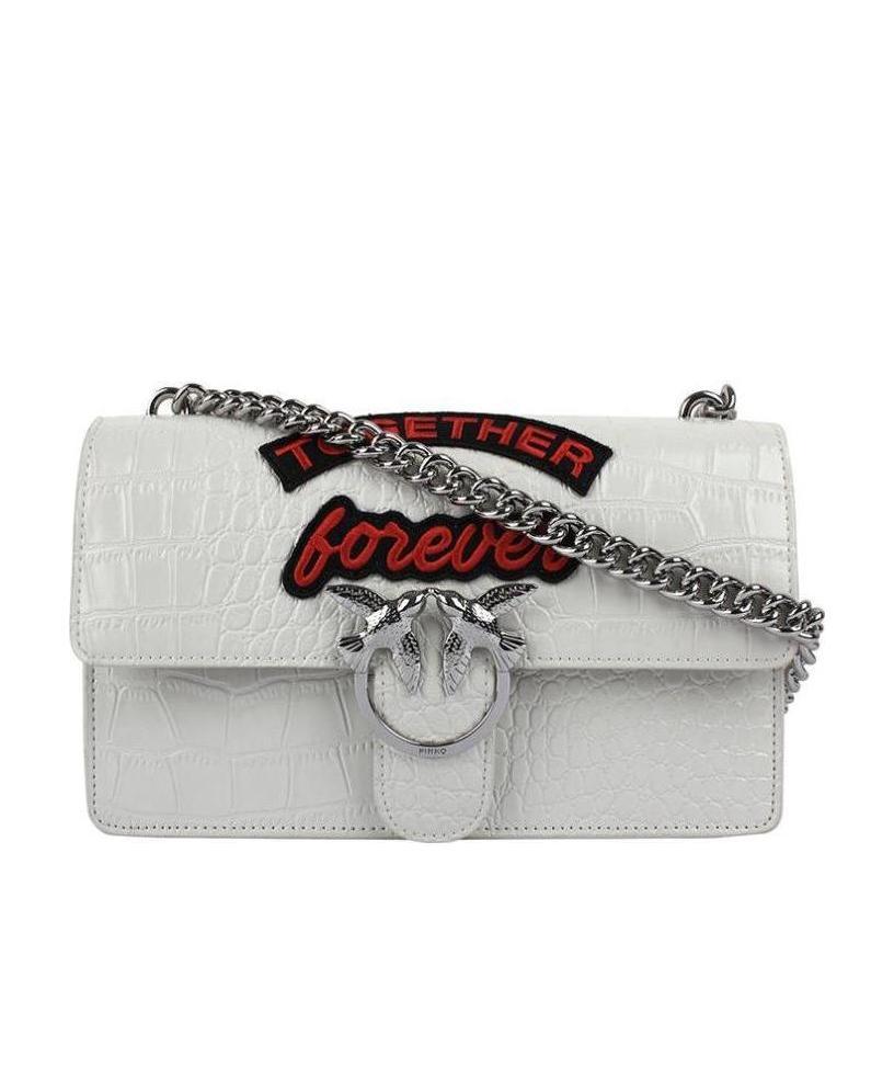 Pinko Logo Details Shoulder Bag In White