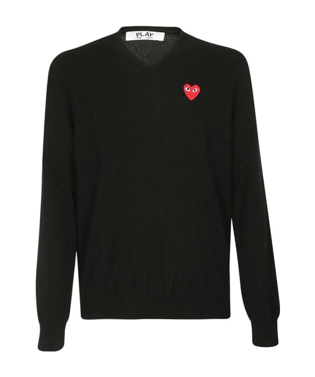 Comme Des Garçons Play Emblem Rhinestone-heart Sweater In Black