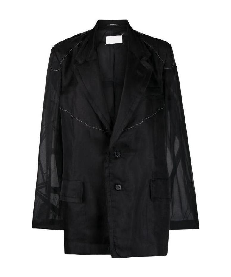 Maison Margiela Sheer-panel Single-breasted Jacket In Black