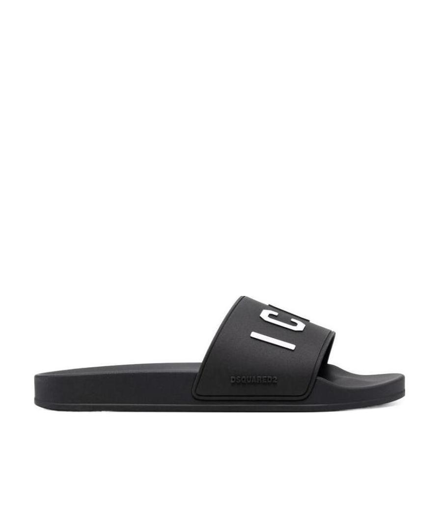 Shop Dsquared2 Icon-embossed Pool Slides In Black