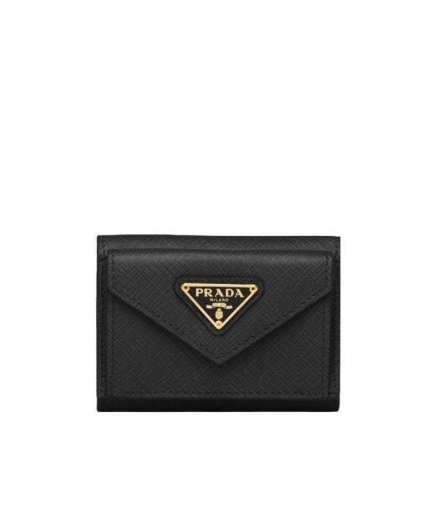 Prada Black Saffiano Leather Small Wallet Women In Nero