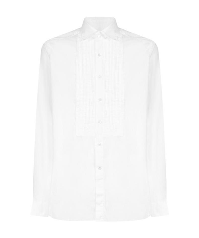 Tagliatore Refined White Smoking Shirt With Pintuck Detailing In White