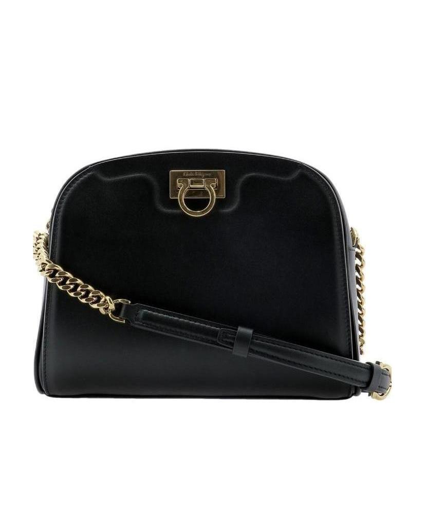 Ferragamo Gancini Detail Embossed Cross-body Bag In Black