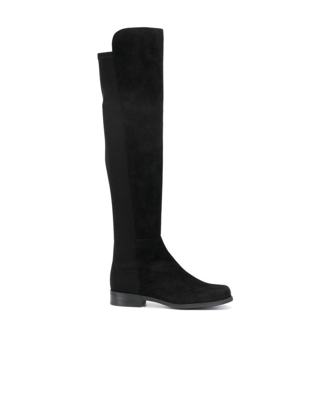 Stuart Weitzman Suede And Fabric Knee-high Block Heel Boots In Black
