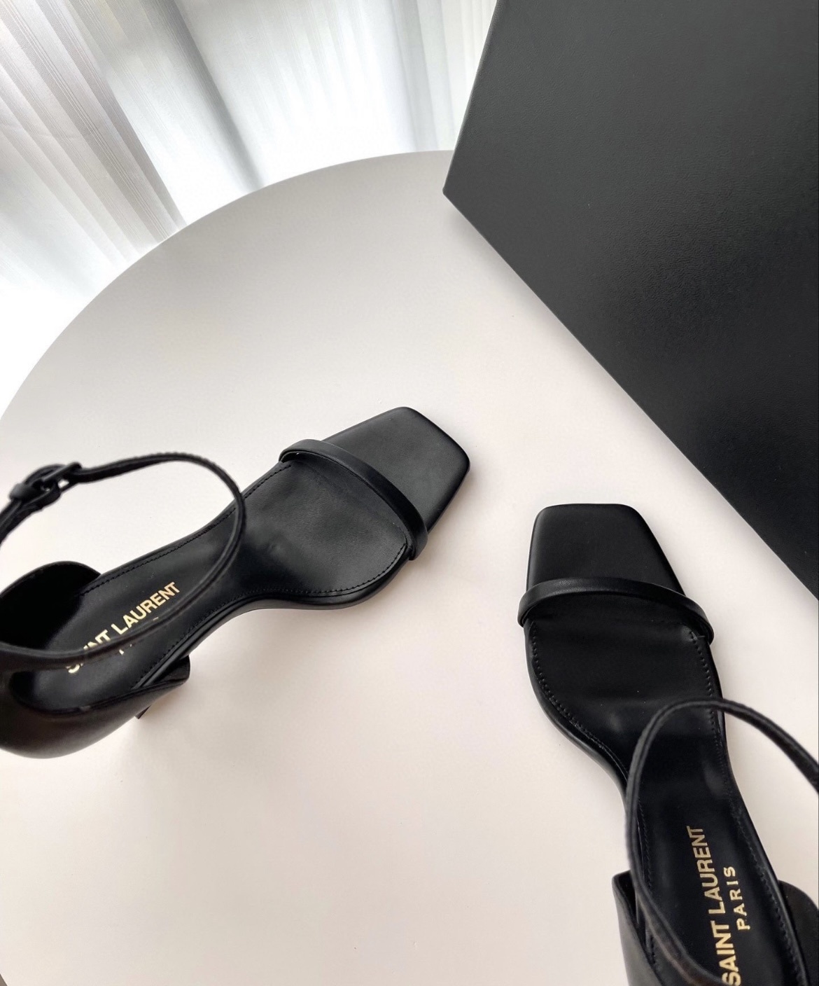 Saint Laurent Opyum Square-toe Sandals In Black
