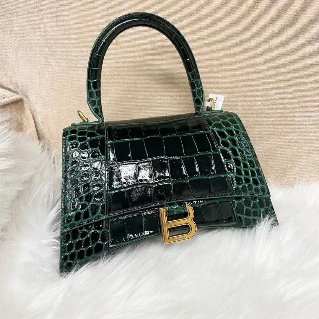 Balenciaga Borsetta Hourglass Xs Con Lavorazione Coccodrillo Da Donna In Verde In Green