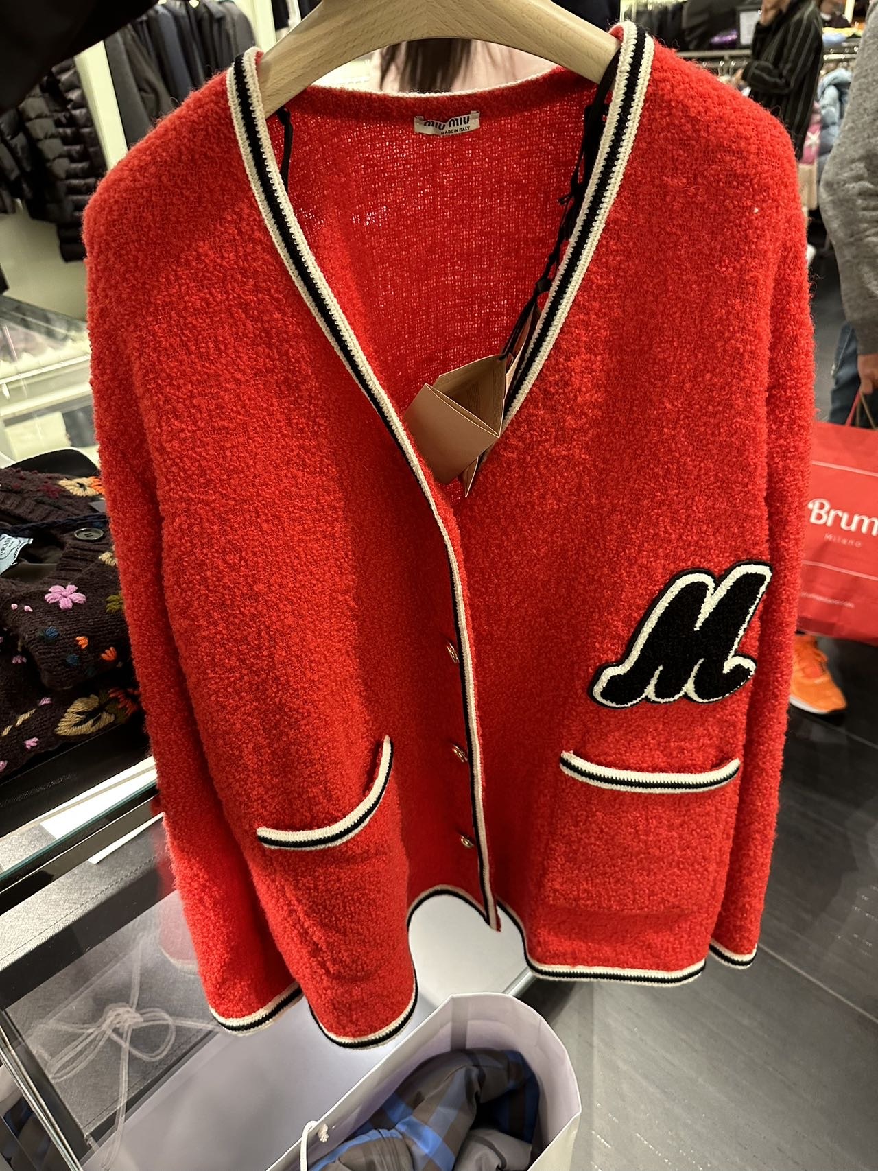 Miu Miu Bouclé Single-breasted Longline Cardigan In Red