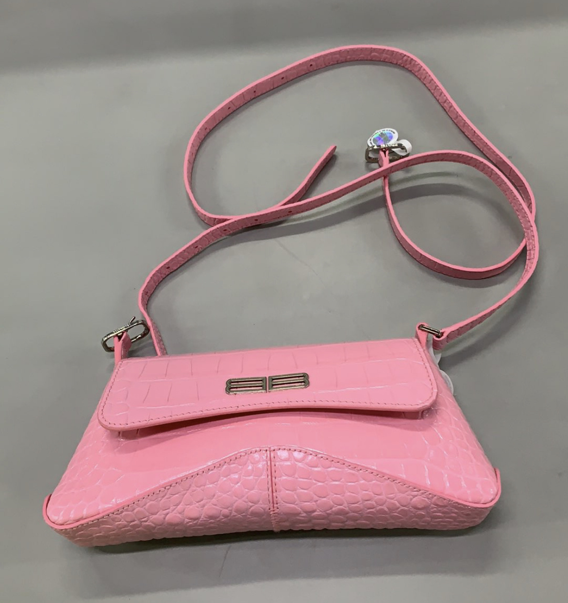 Balenciaga Xx Flap Crocodile Embossed Leather Shoulder Bag In Pink