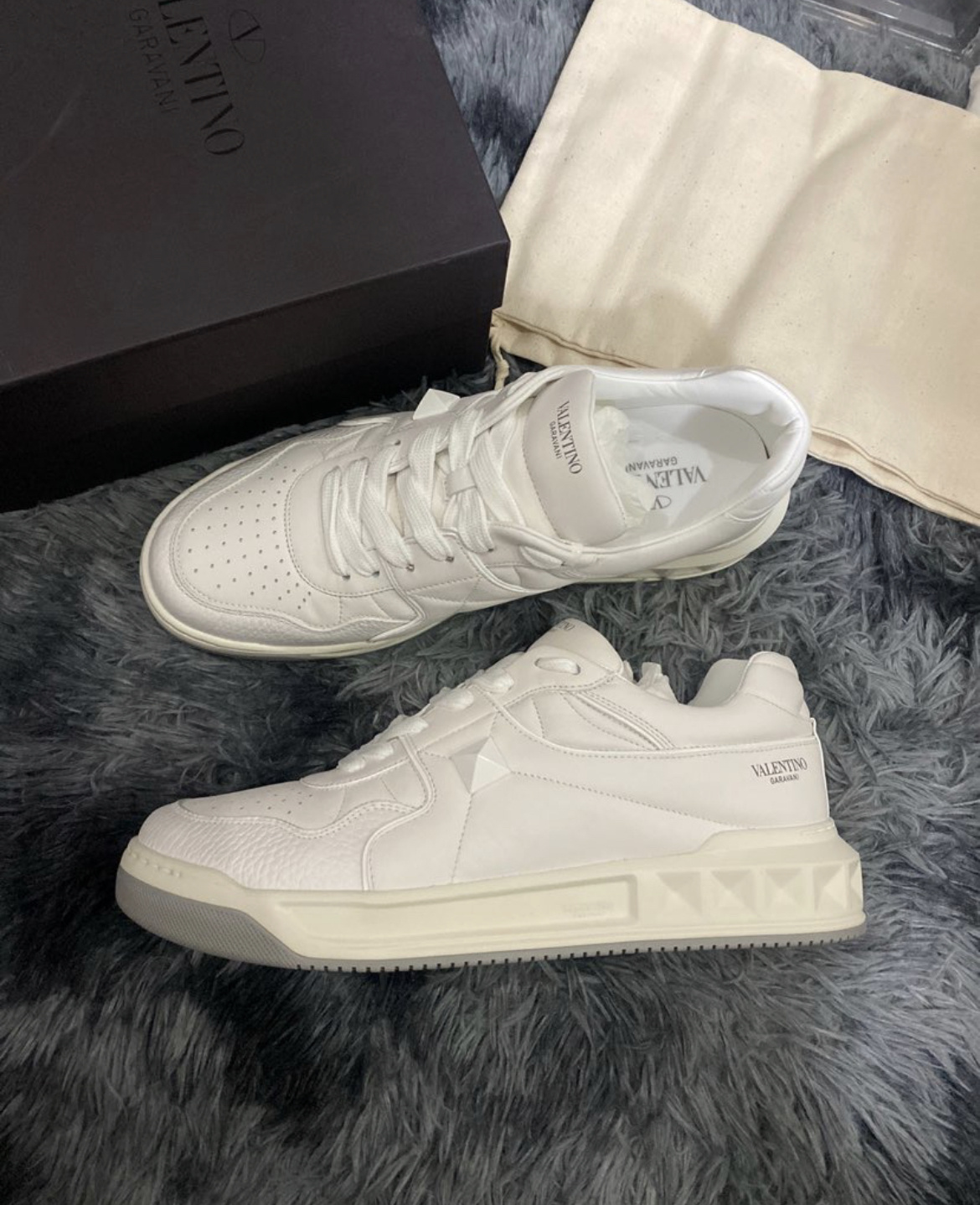 Shop Valentino One Stud Low-top Nappa Sneaker In White