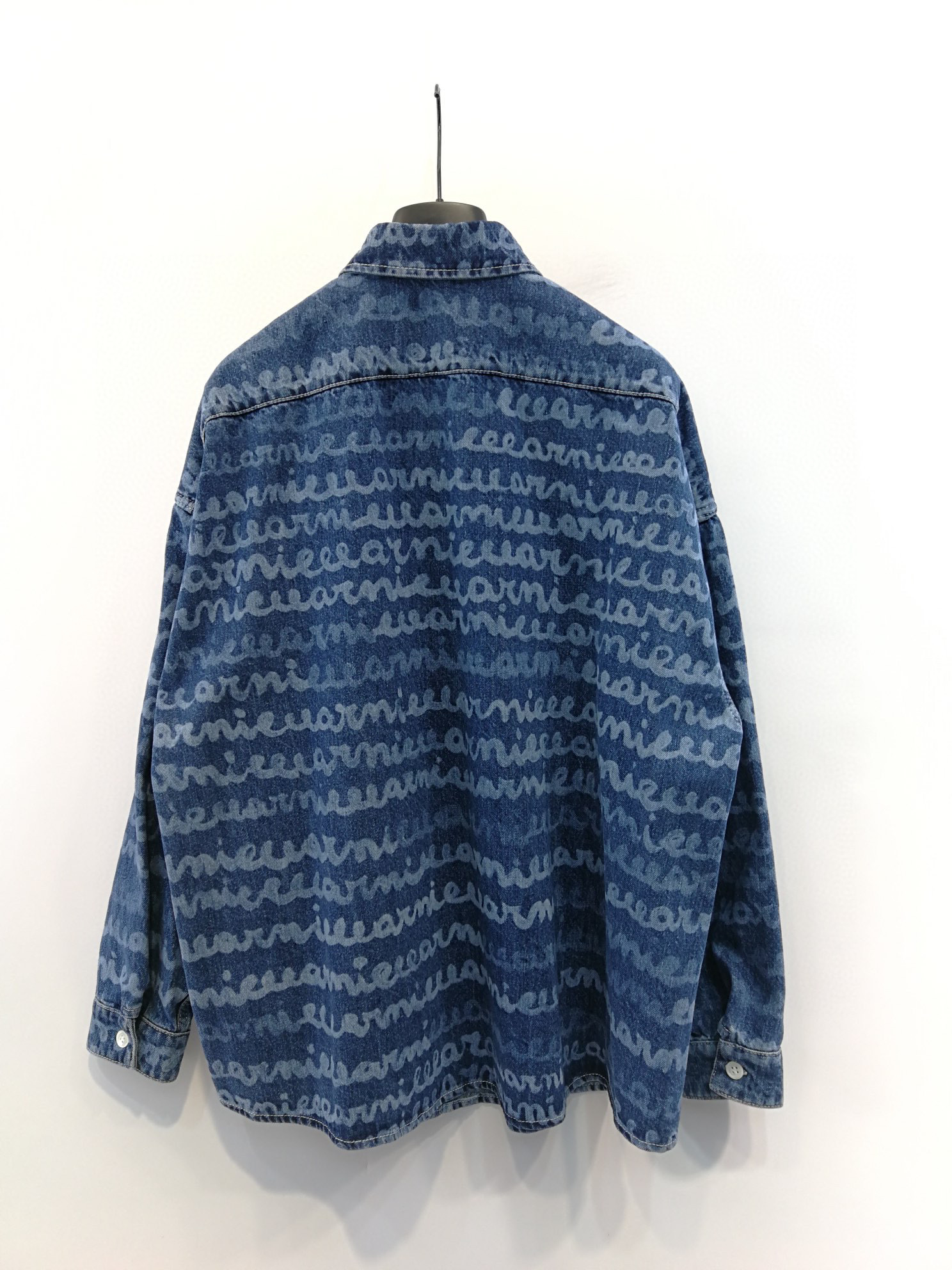 Marni Handwriting-print Denim Shirt In Blue