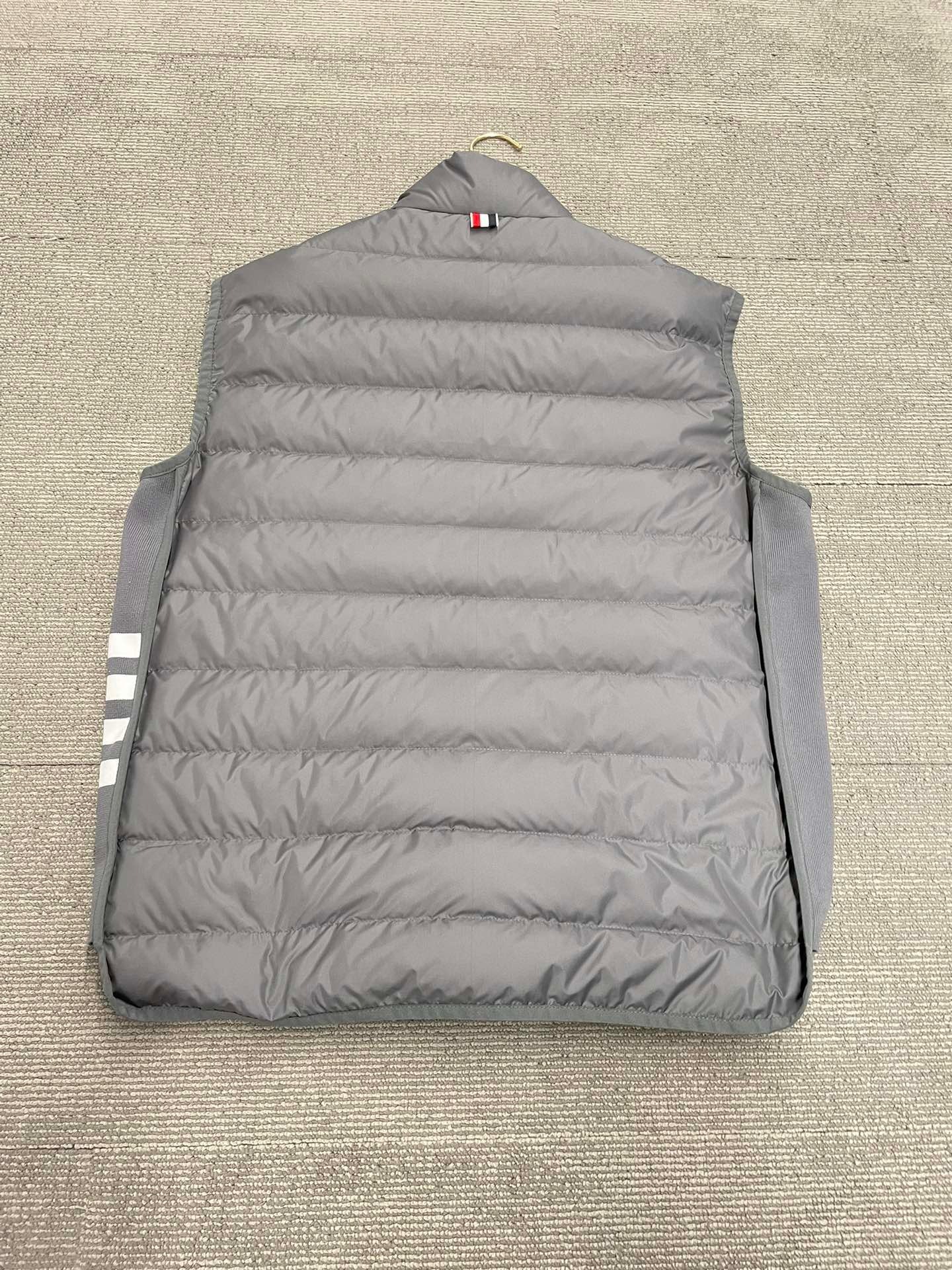 Thom Browne High Collar Padded Vest With Horizontal Quilting In Gray