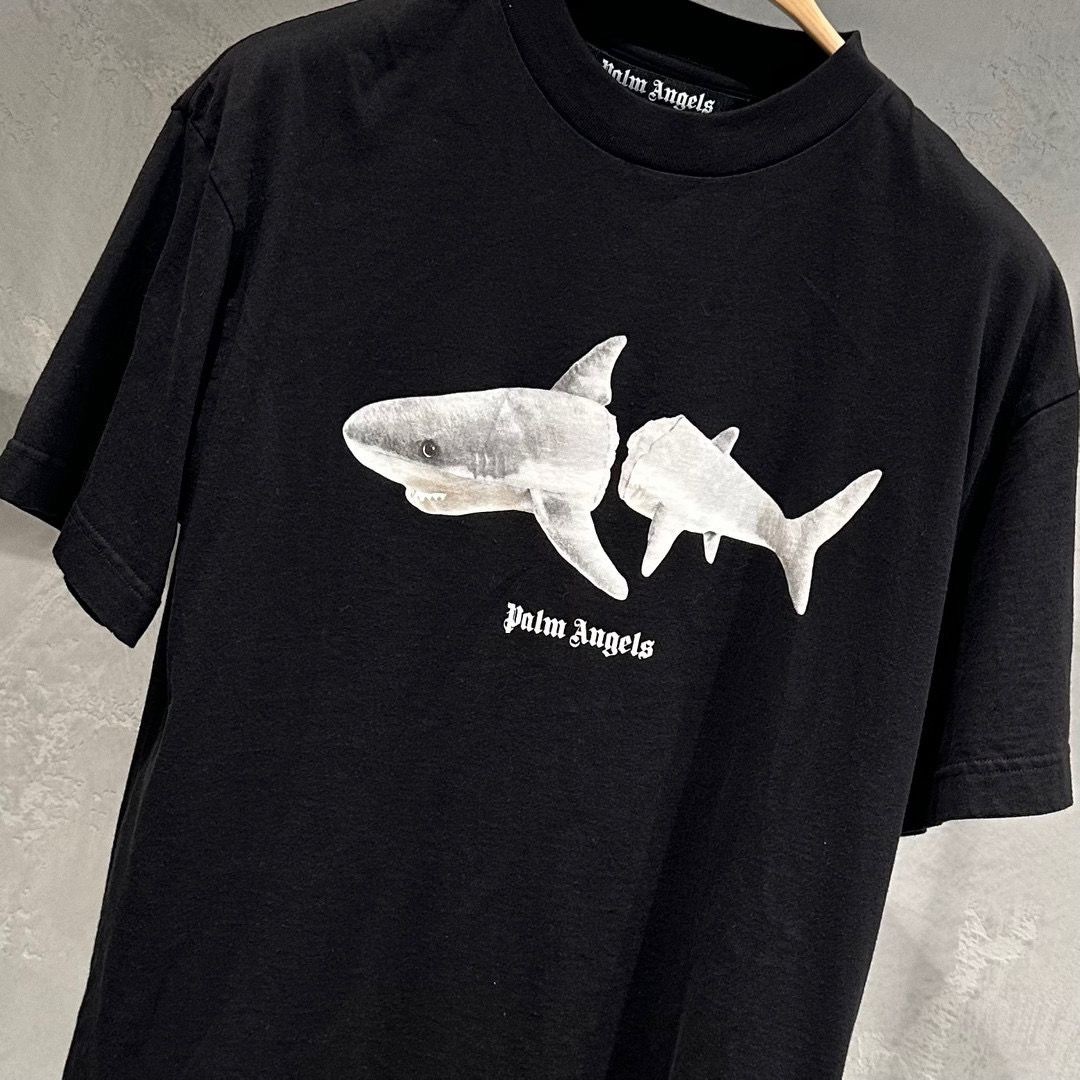 Palm Angels Shark-print Logo T-shirt In Black