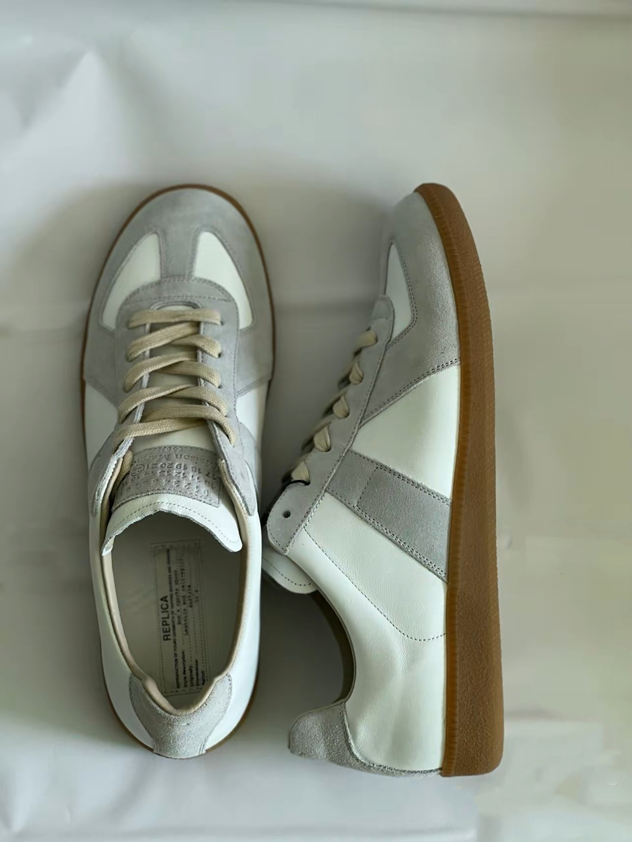Maison Margiela Off White Leather And Grey Suede Replica Sneakers In White