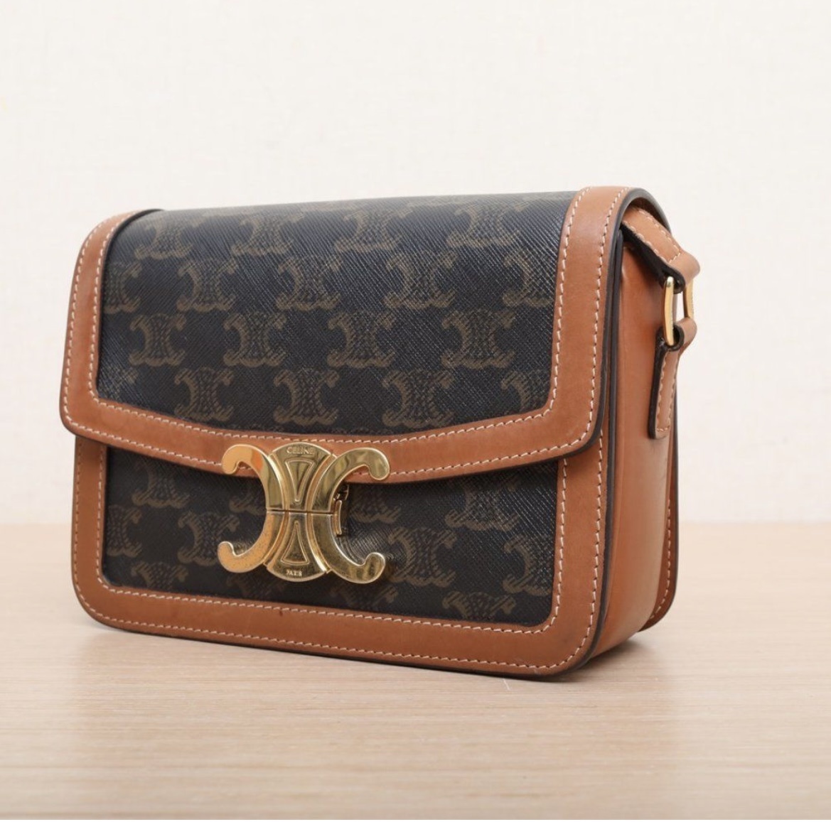 Celine Brown Triomphe Canvas Crossbody Handbag For Women In Brown