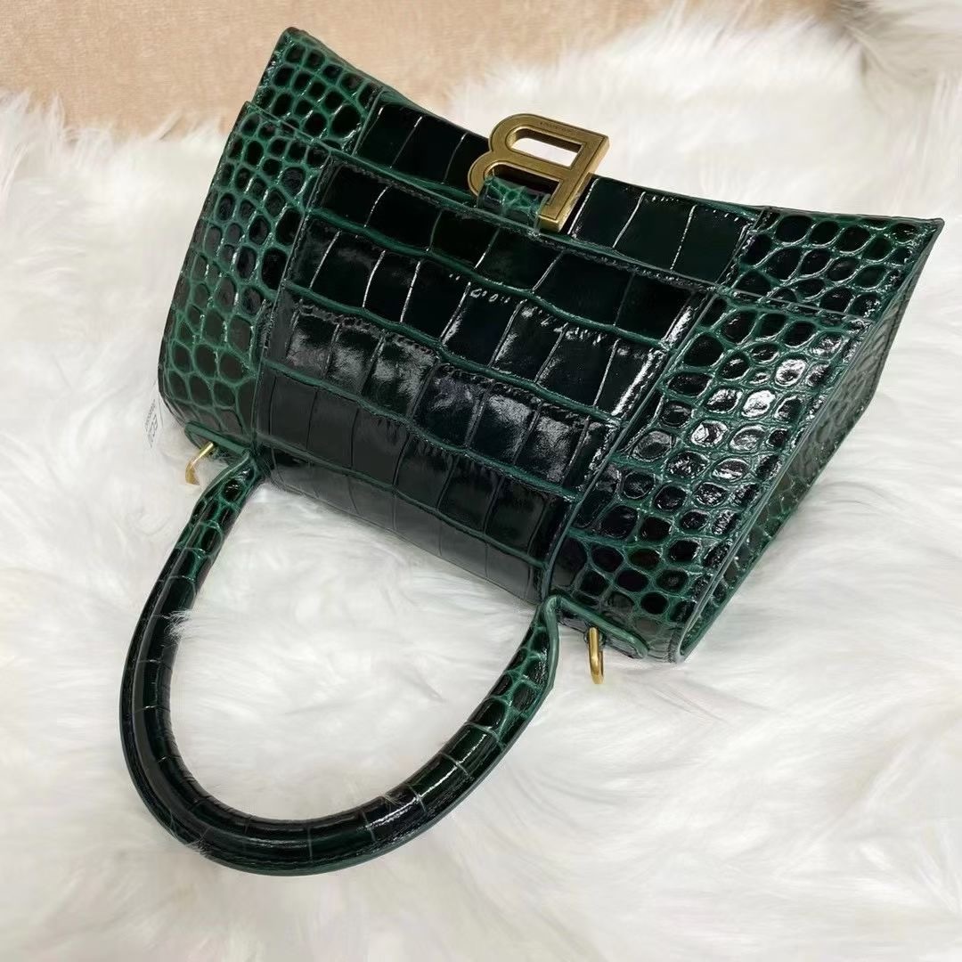 Balenciaga Borsetta Hourglass Xs Con Lavorazione Coccodrillo Da Donna In Verde In Green