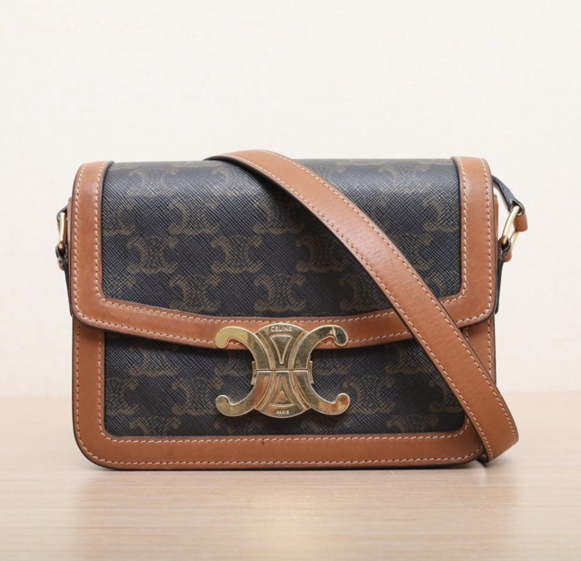 Celine Brown Triomphe Canvas Crossbody Handbag For Women In Brown