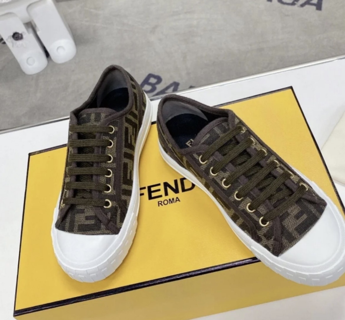Fendi Men Brown Sneaker With All-over Ff Motif In Fabric Man In Black
