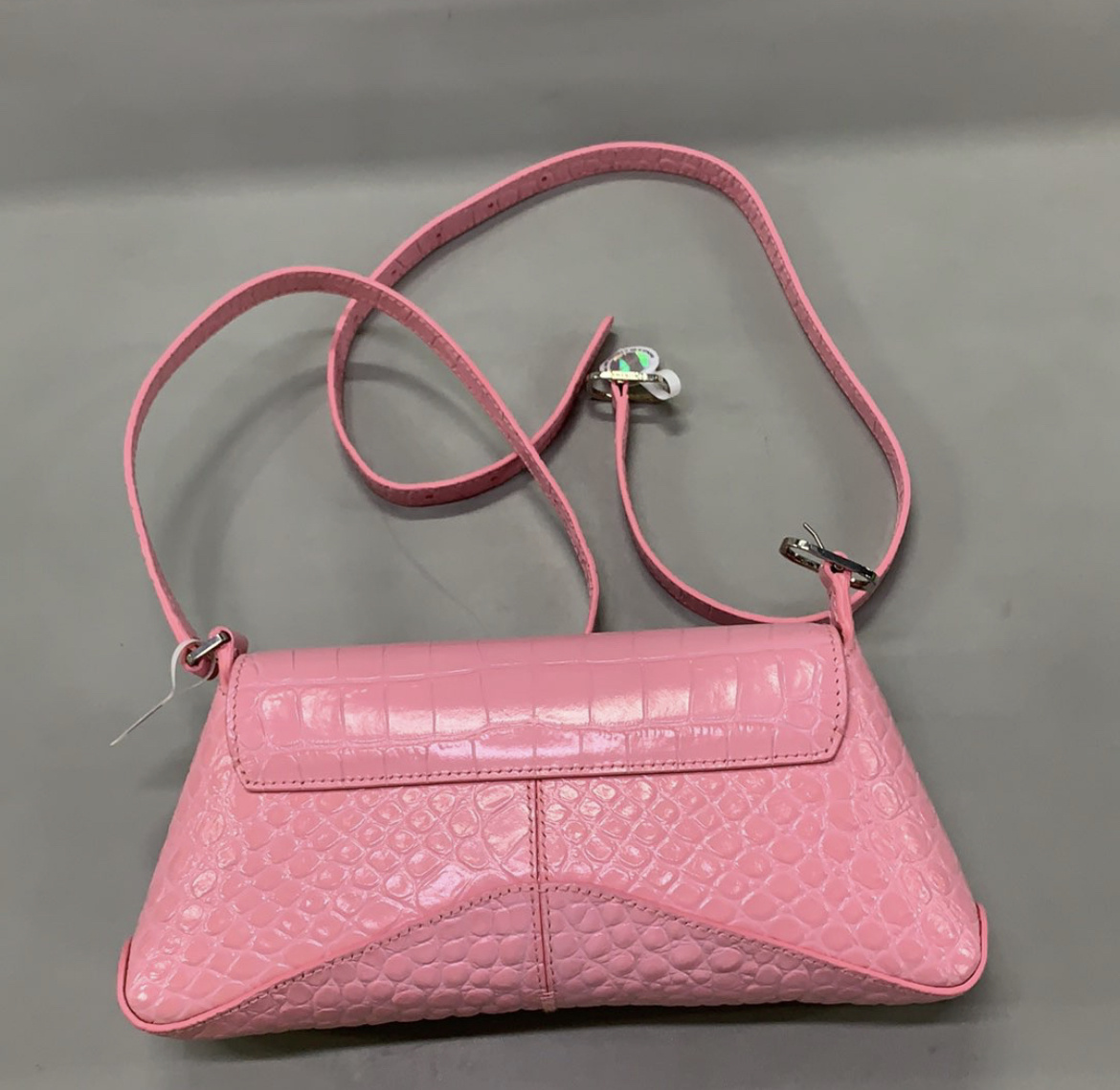 Balenciaga Xx Flap Crocodile Embossed Leather Shoulder Bag In Pink