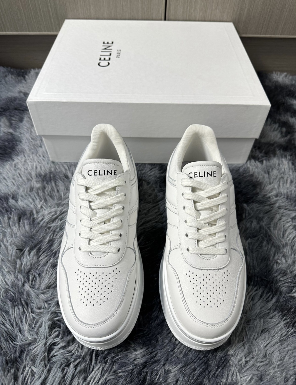 Celine Block Wedge Outsole Sneakers In White