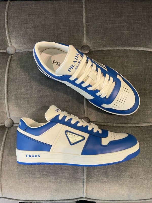 スニーカー Prada Downtown Leather Sneakers White Cobalt Blue Prada Downtown Leather Sneakers In White,cobalt Blue | ModeSens