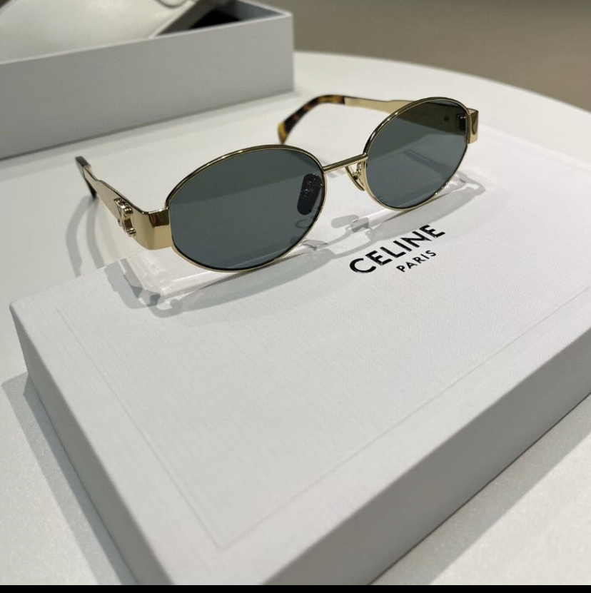 Celine Triomphe Metal 01 Metal Elliptical Sunglasses In Green