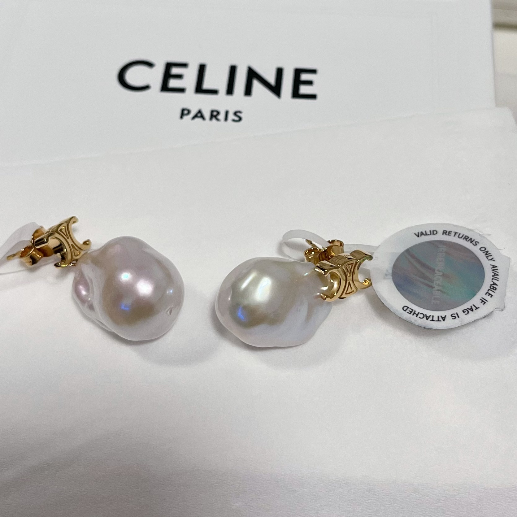 Celine Maillon Triomphe Gold Brass And Pearl Baroque Earrings In White
