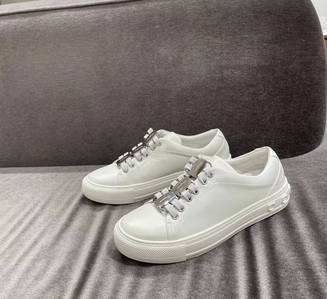 Ferragamo Nadine Lace-up Leather Trainers In White