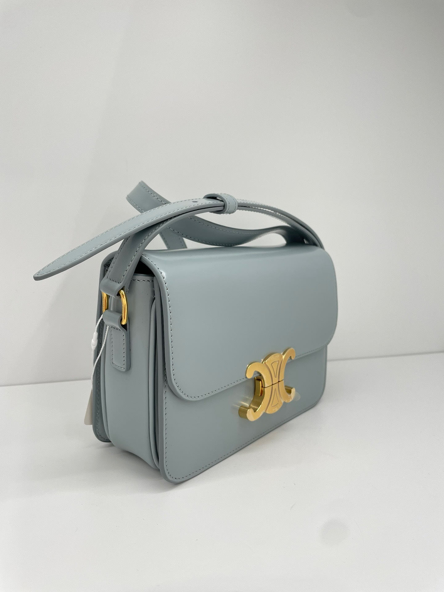 Shop Celine Teen Triomphe Bag In Shiny Calfskin In Blue