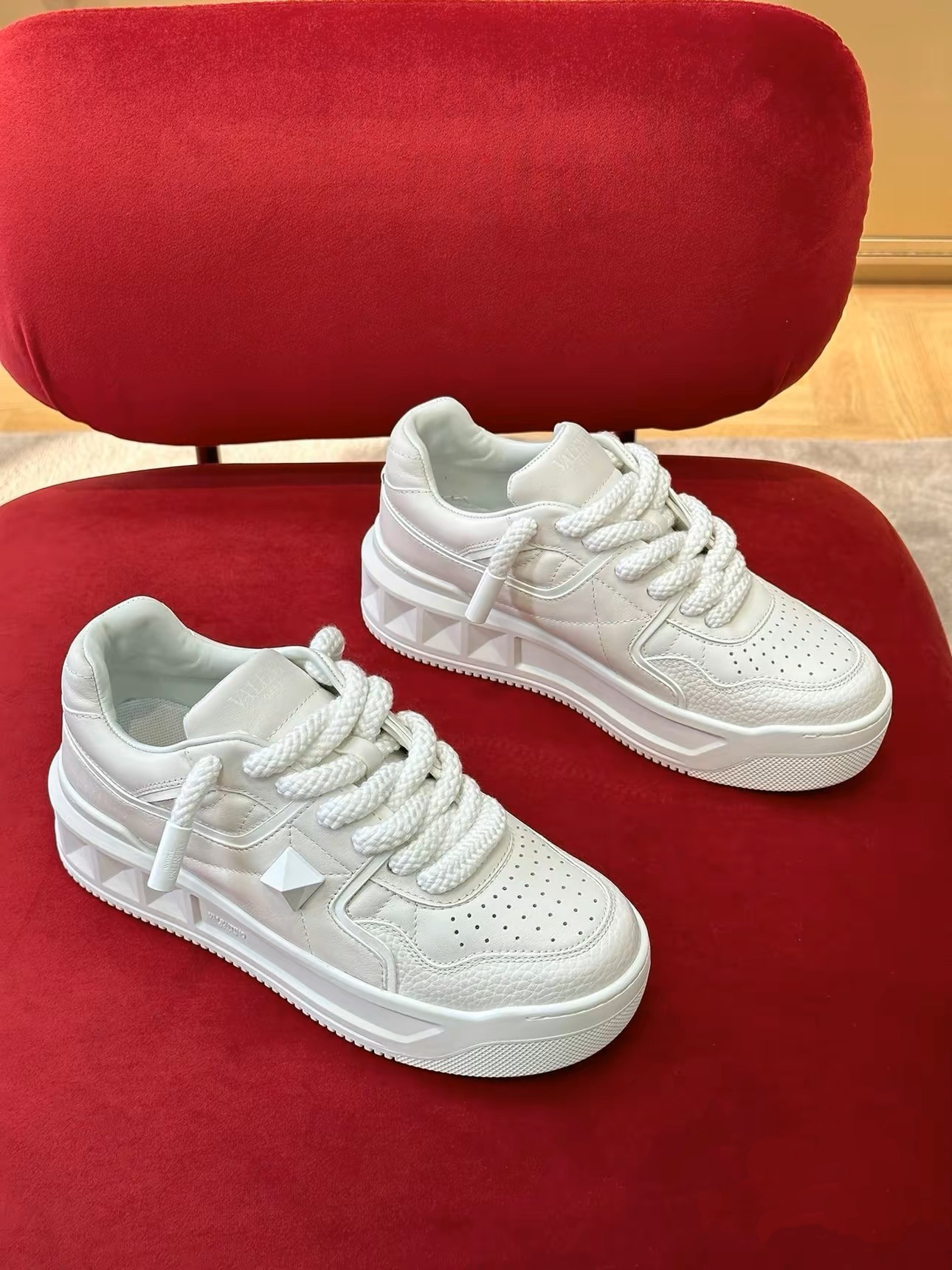 Shop Valentino One Stud Xl Nappa Leather Low-top Sneaker In White
