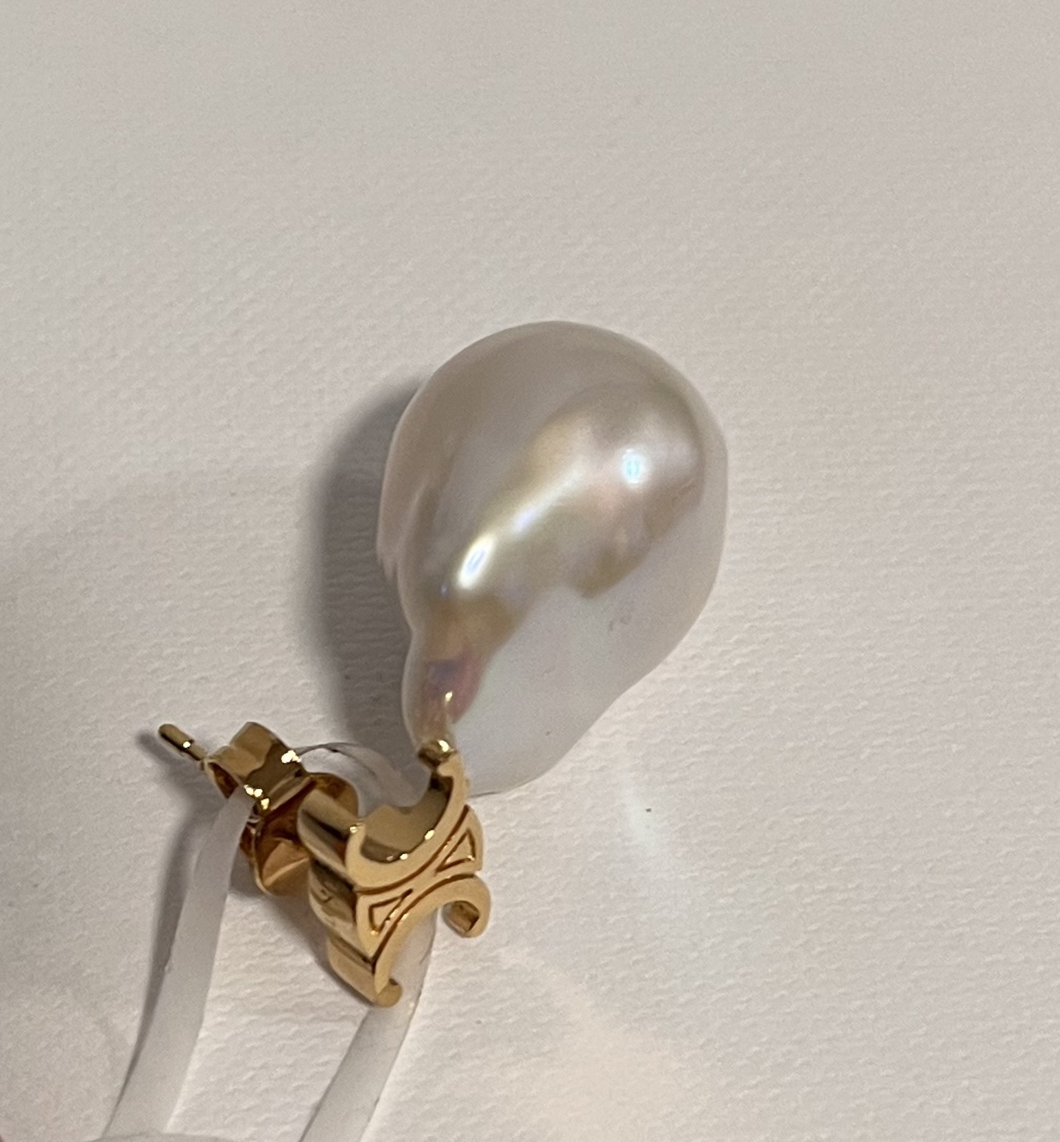 Celine Maillon Triomphe Gold Brass And Pearl Baroque Earrings In White