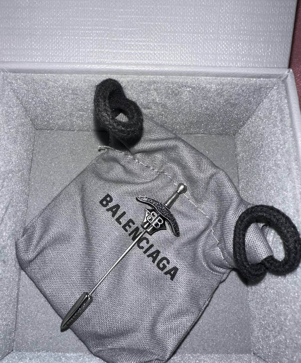 Balenciaga Logo-plaque Sword Brooch In Bronze