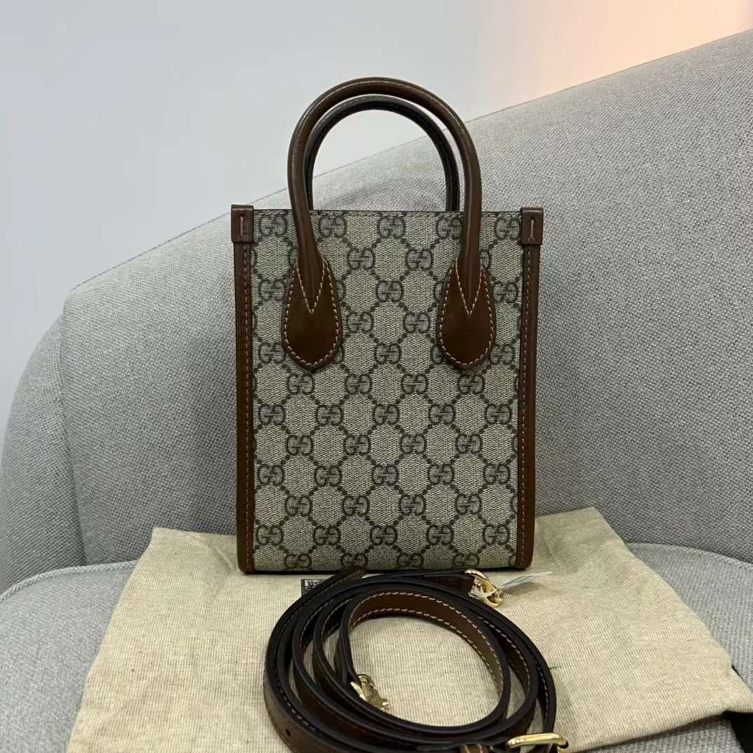 Gucci Mini Gg-canvas And Leather Tote Bag In Nude