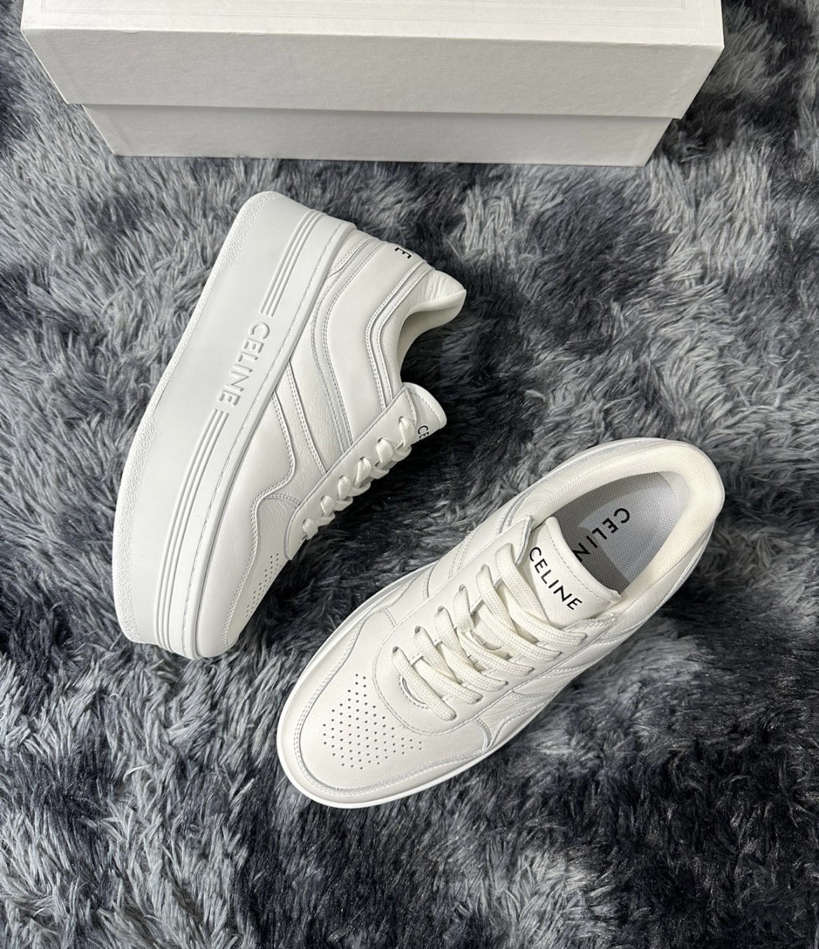 Celine Block Wedge Outsole Sneakers In White