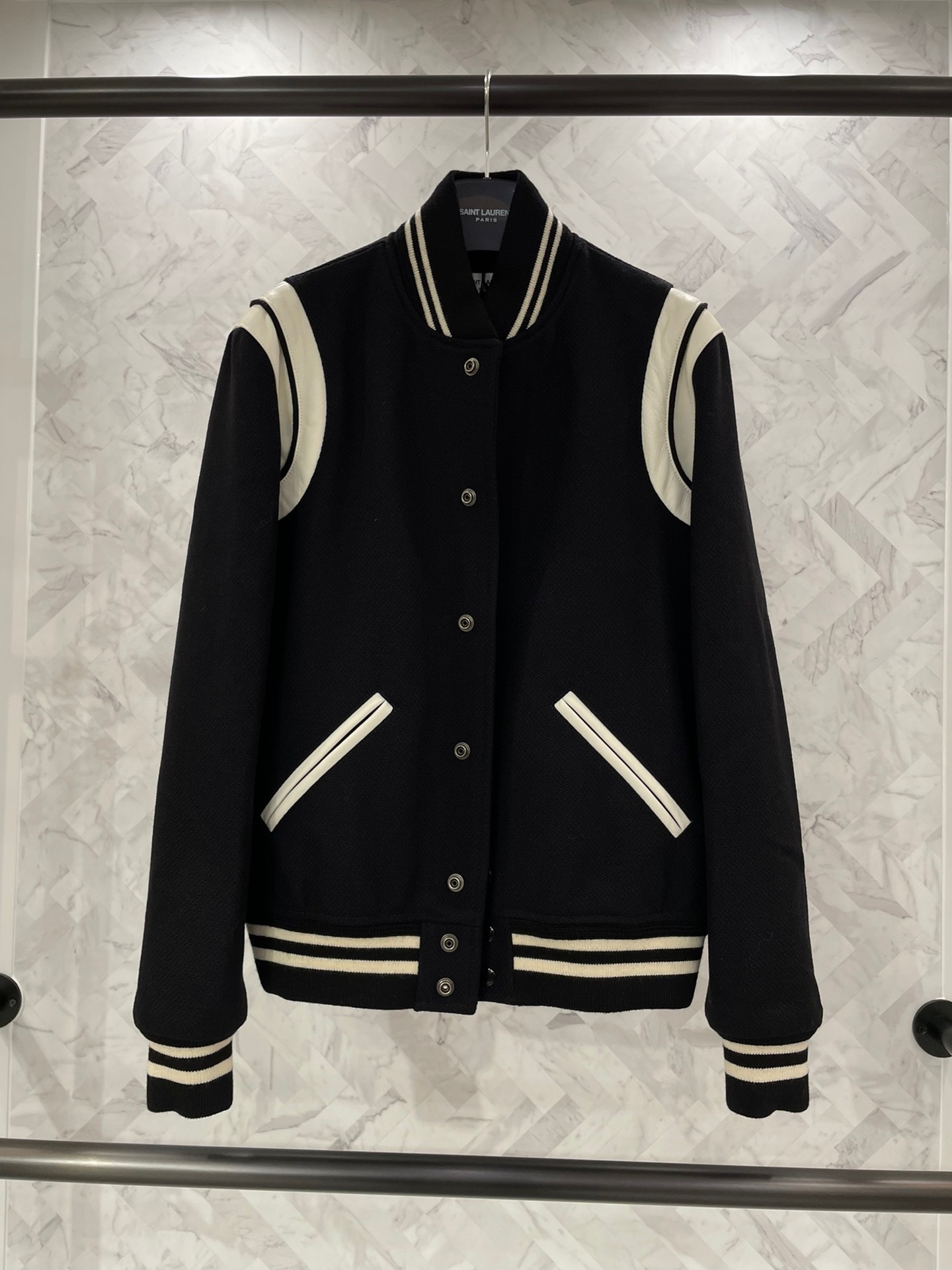 Shop Saint Laurent Teddy Bomber Jacket In Black