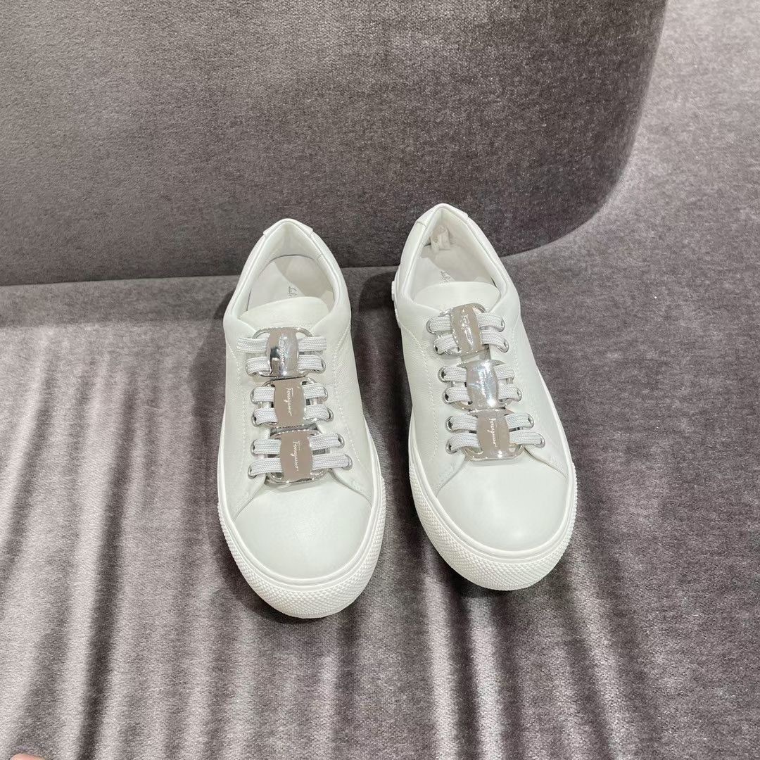 Ferragamo Nadine Lace-up Leather Trainers In White