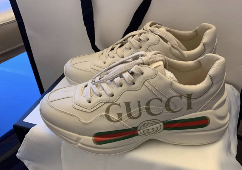 Shop Gucci Men's Rhyton Sneaker With Logo In Nude
