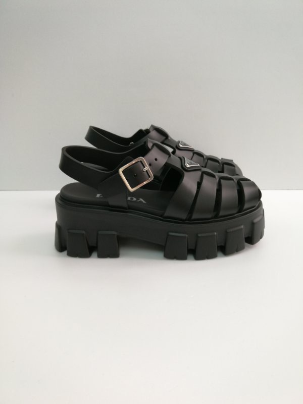 Shop Prada Foam Triangle-logo Sandals In Black