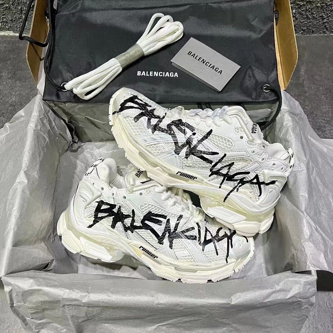 Balenciaga Runner Graffiti Sneakers In White