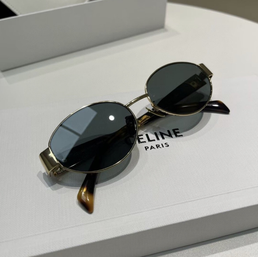 Celine Triomphe Metal 01 Metal Elliptical Sunglasses In Green