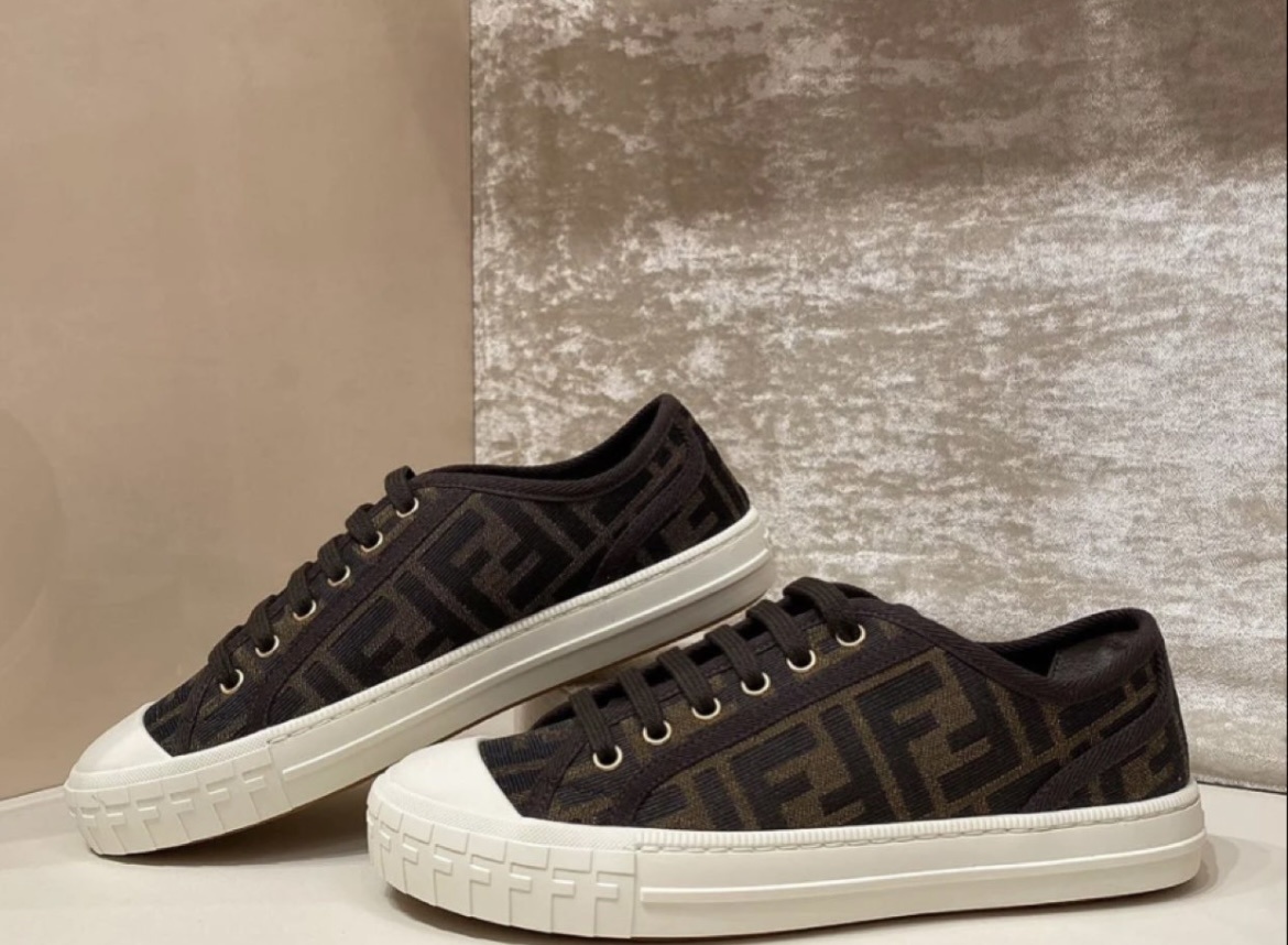 Fendi Men Brown Sneaker With All-over Ff Motif In Fabric Man In Black