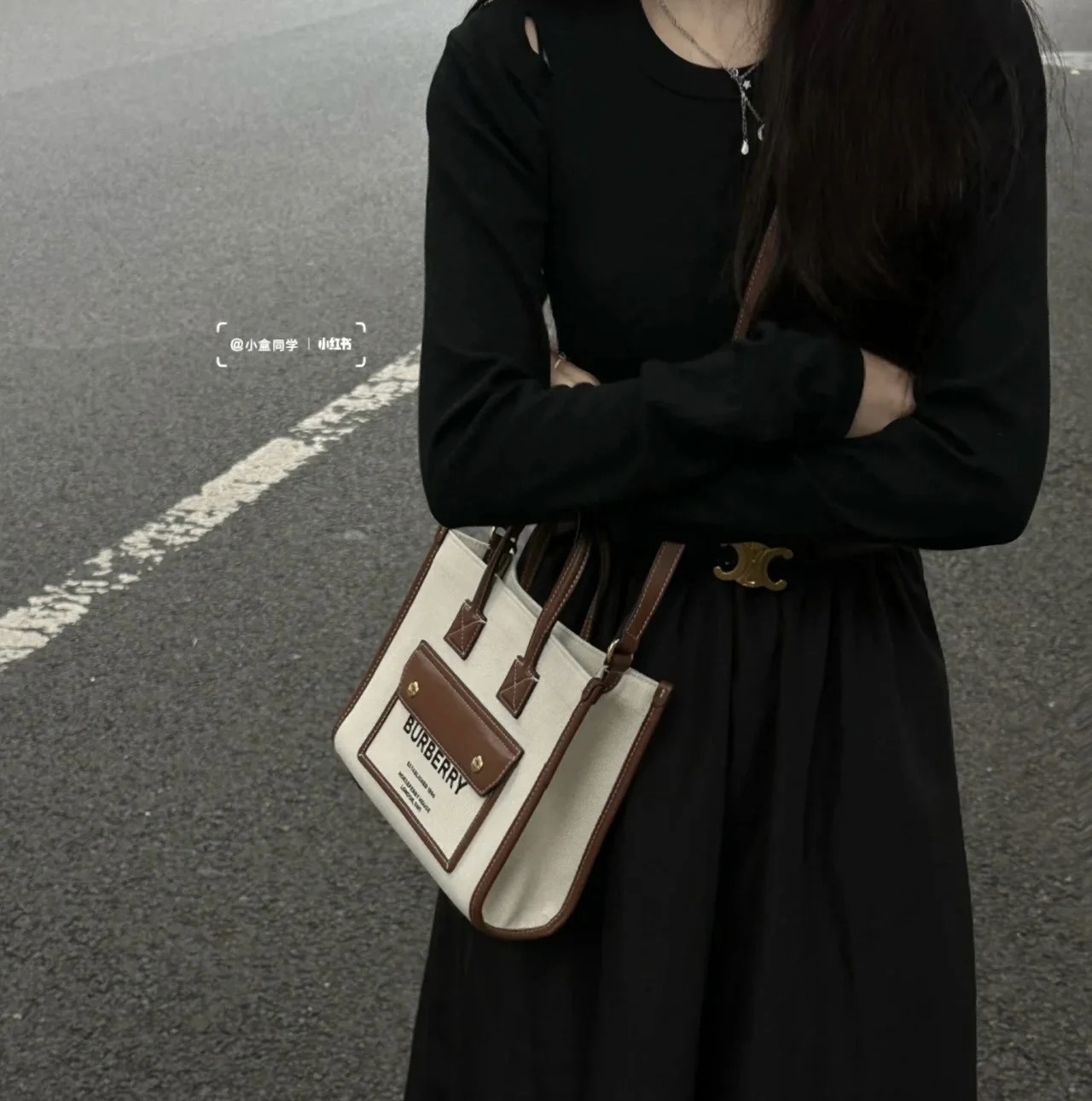Burberry Frey Rectangular Cotton Shoulder Bag With Leather Trim In Nude
