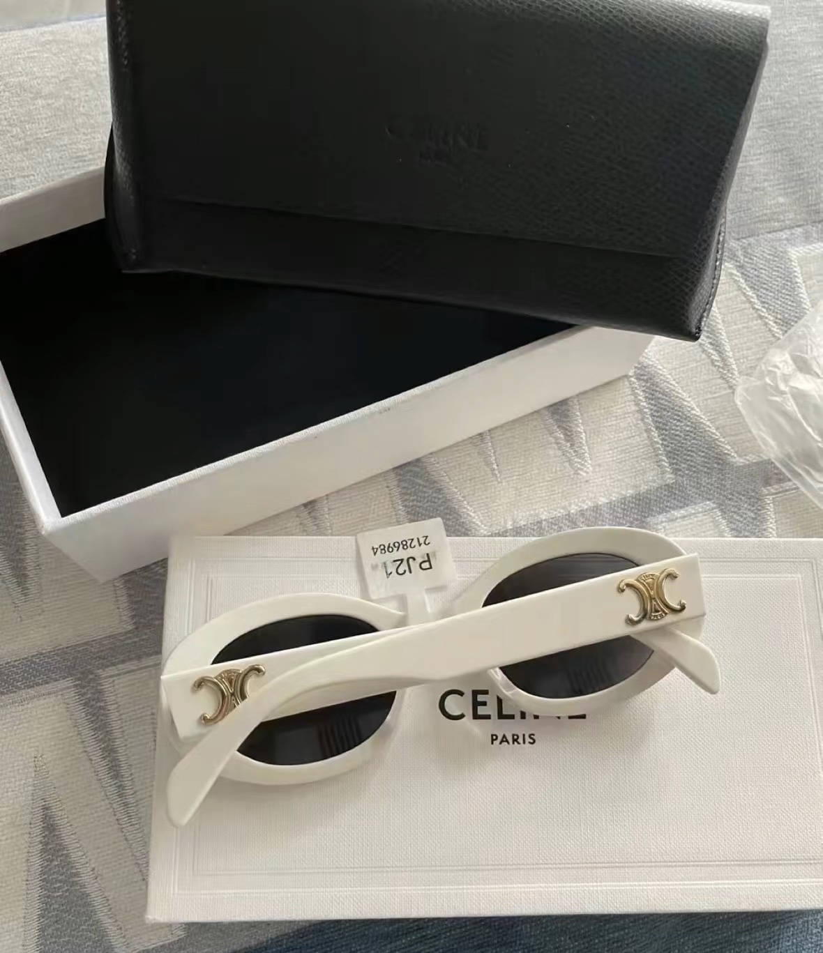 Celine Logo Sign Oval Frame Sunglasses In White