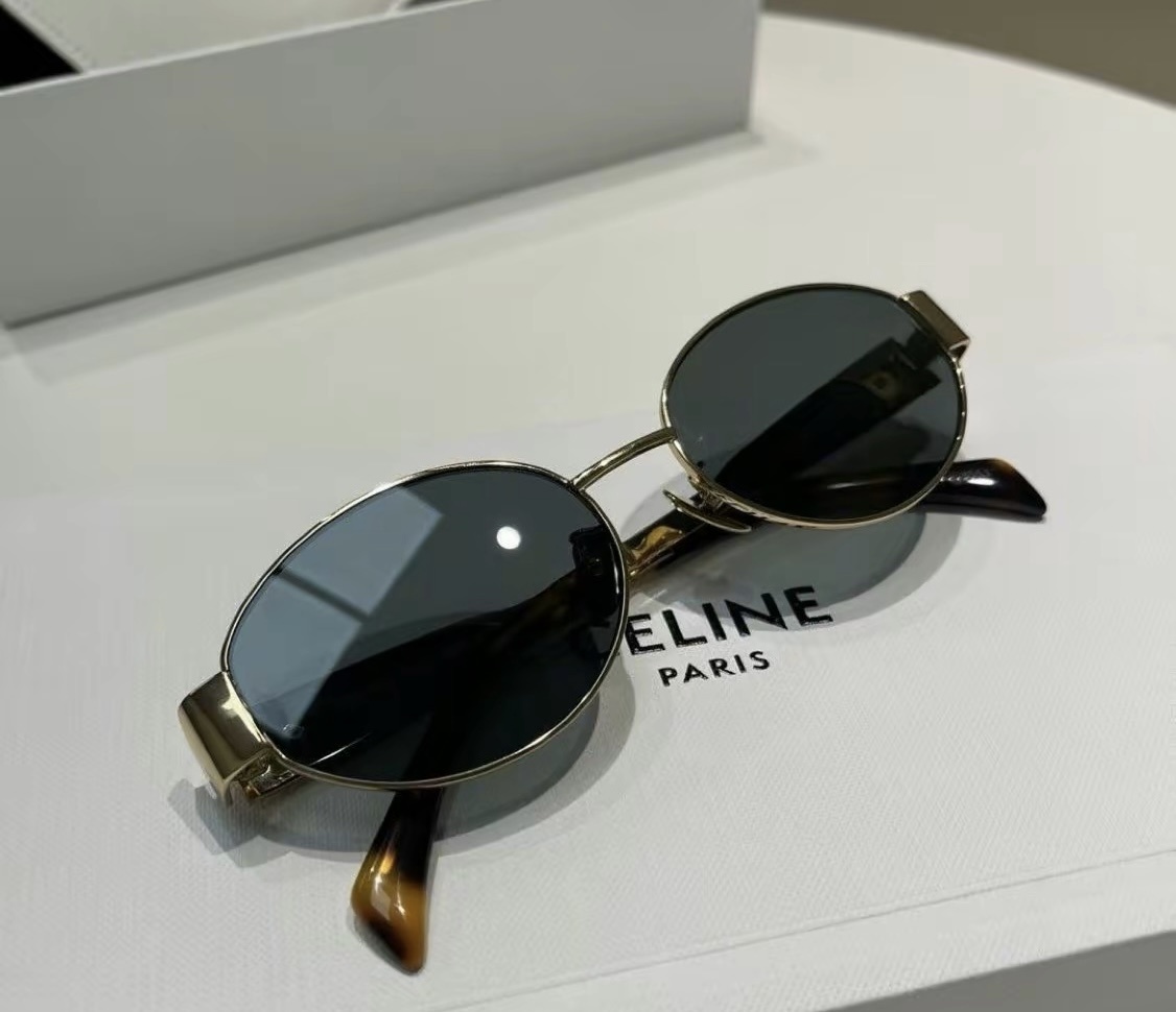 Celine Triomphe Metal 01 Metal Elliptical Sunglasses In Green